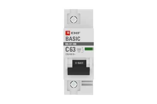 Автоматический выключатель 1P 63А (C) 10kA ВА 47-100 EKF Basic