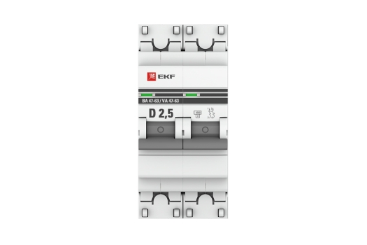 Автоматический выключатель 2P 2,5А (D) 4,5kA ВА 47-63 EKF PROxima