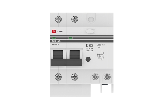 Дифференциальный автомат АД-2 63А/ 30мА (хар. C, AC, электронный) 4,5кА EKF PROxima