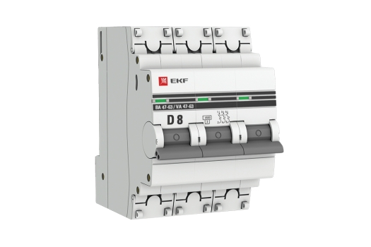Автоматический выключатель 3P 8А (D) 4,5kA ВА 47-63 EKF PROxima