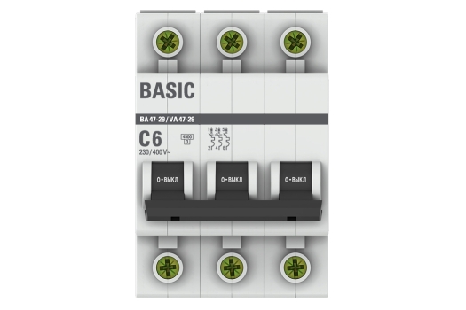 Автоматический выключатель 3P 6А (C) 4,5кА ВА 47-29 Basic
