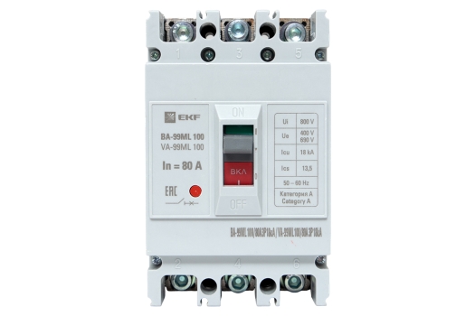 Автоматический выключатель ВА-99МL 100/ 80А 3P 18кА EKF Basic