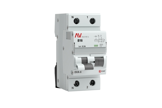 Дифференциальный автомат DVA-6 1P+N 16А (B) 300мА (AC) 6кА EKF AVERES (60шт)
