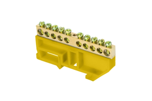 Шина '0' N (6х9мм) 10 отверстий латунь желтый изолятор на DIN-рейку розничный стикер EKF PROxima
