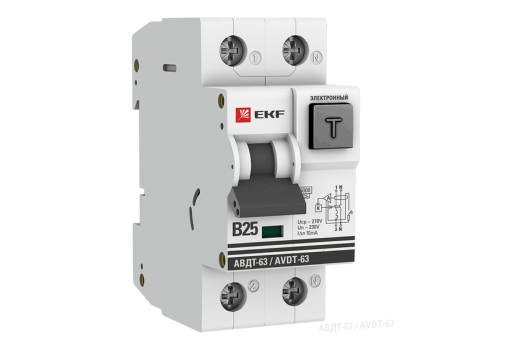 Дифференциальный автомат АВДТ-63 25А 10мА (характеристика B, электронный, тип А) 6кА EKF PROxima