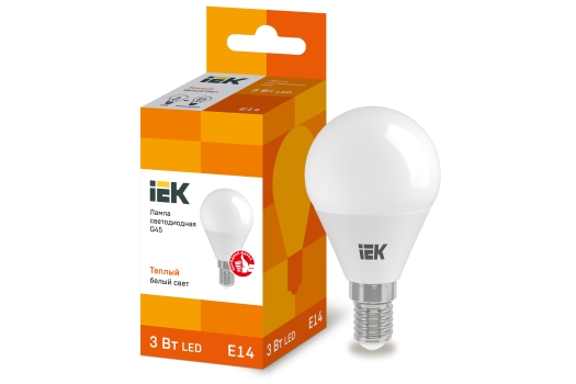 Лампа светодиодная G45 шар 3Вт 230В 3000К E14 IEK