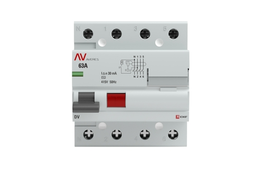 Устройство защитного отключения DV 4P 63А/ 30мА (AC) EKF AVERES