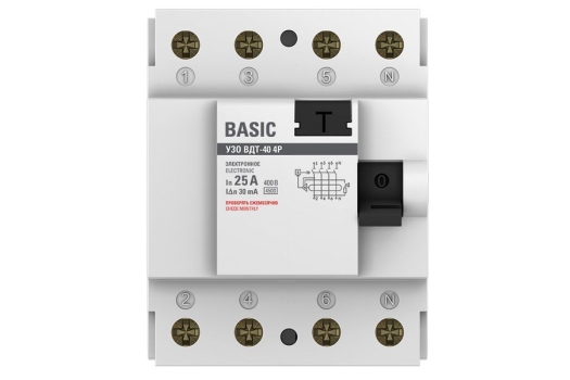 Устройство защитного отключения УЗО 4P 25А/30мА (электронное) Basic