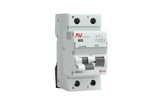 Дифференциальный автомат DVA-6 1P+N 25А (B) 100мА (AC) 6кА EKF AVERES (60шт)