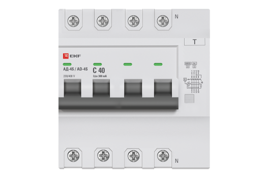 Дифференциальный автомат АД-4 S 40А/300мА (хар. C, AC, электронный, защита 270В) 6кА EKF PROxima