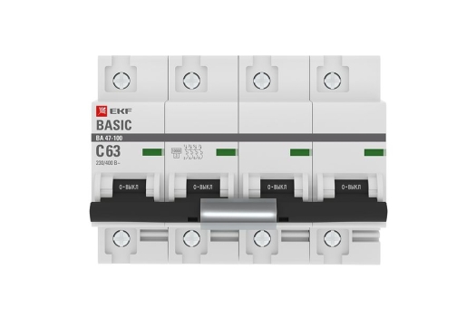 Автоматический выключатель 4P 63А (C) 10kA ВА 47-100 EKF Basic