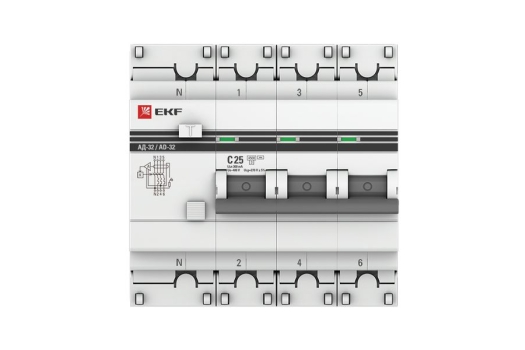 Дифференциальный автомат АД-32 3P+N 25А/300мА (хар. C, AC, электронный, защита 270В) 4,5кА EKF PROxima