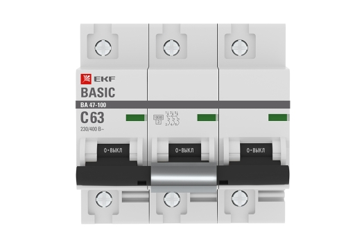 Автоматический выключатель 3P 63А (C) 10kA ВА 47-100 EKF Basic