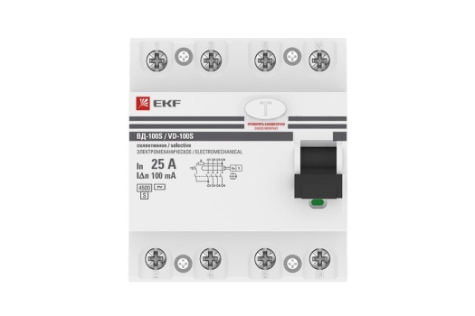 Устройство защитного отключения селективное 4P 25А/100мА (электромеханическое) EKF PROxima