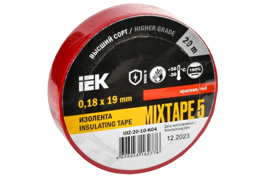 MIXTAPE 5 Изолента 0,18х19мм красная 20м IEK