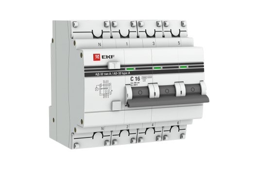 Дифференциальный автомат АД-32 3P+N 16А/300мА (хар. C, A, электронный, защита 270В) 6кА EKF PROxima (30шт)