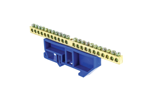 Шина '0' N (6х9мм) 22 отверстия латунь синий изолятор на DIN-рейку EKF PROxima