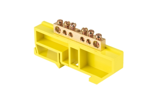 Шина '0' N (6х9мм) 6 отверстий латунь желтый изолятор на DIN-рейку розничный стикер EKF PROxima