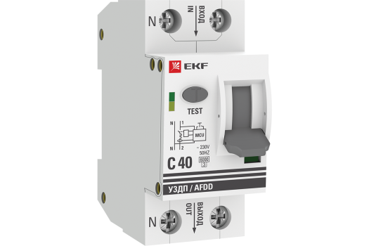 Устройство защиты от дугового пробоя (УЗДП) с автоматическим выключателем 1P+N 40А (C) 6кА EKF PROxima