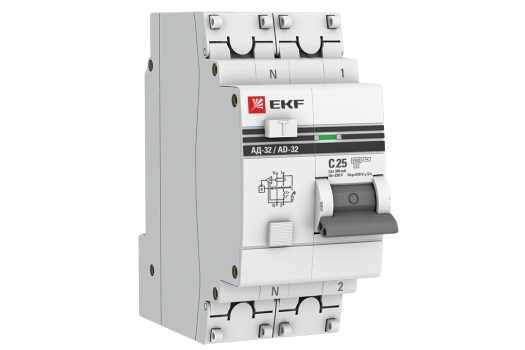 Дифференциальный автомат АД-32 1P+N 25А/300мА (хар. C, AC, электронный, защита 270В) 4,5кА EKF PROxima (60шт)