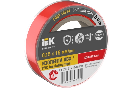 MIXTAPE 7 Изолента 0,15х15мм красная 5м IEK