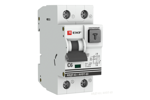Дифференциальный автомат АВДТ-63 6А/30мА (характеристика С, электронный, тип А) 6кА EKF PROxima