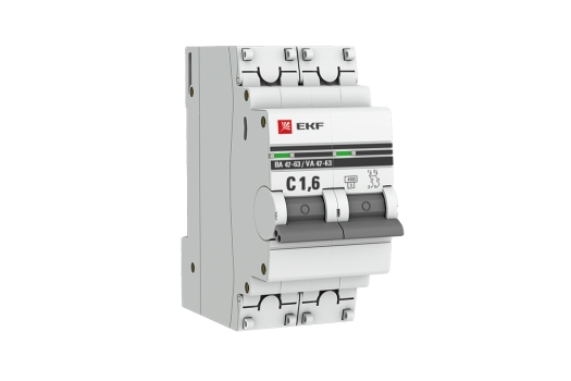 Автоматический выключатель 2P 1,6А (C) 4,5kA ВА 47-63 EKF PROxima (60шт)