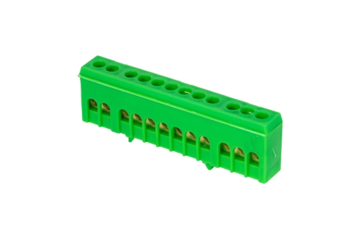 Шина '0' PE (6х9мм) 12 отверстий латунь зеленый изолированный корпус на DIN-рейку розничный стикер EKF PROxima