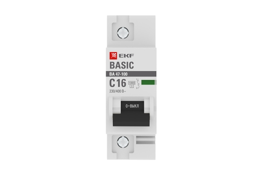 Автоматический выключатель 1P 16А (C) 10kA ВА 47-100 EKF Basic
