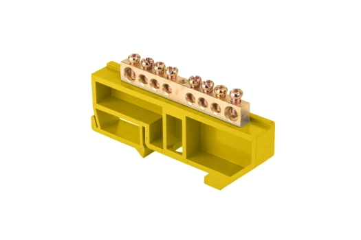 Шина '0' N (6х9мм) 8 отверстий латунь желтый изолятор на DIN-рейку розничный стикер EKF PROxima