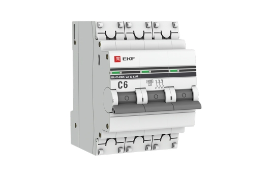 Автоматический выключатель 3P 6А (C) 6кА ВА 47-63M без теплового расцепителя EKF PROxima