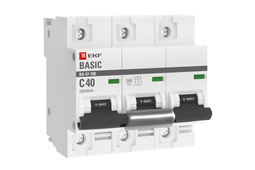 Автоматический выключатель 3P 40А (C) 10kA ВА 47-100 EKF Basic