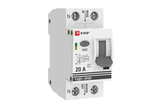 Устройство защиты от дугового пробоя (УЗДП) с автоматическим выключателем 1P+N 20А (C) 6кА EKF PROxima